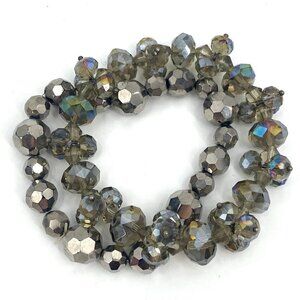 Set of 2 Pewter Rainbow Plastic Bead Stretch Bracelets Costume Jewelry